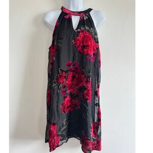As U Wish Black Red Rose Velvet Burnout Halter Dress M Romantic Party Goth